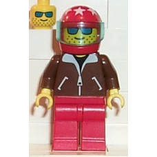 jbr007 Jacket Brown - Red Legs, Red Helmet 7 White Stars, Trans-Light Blue Visor, Blue Sunglasses 